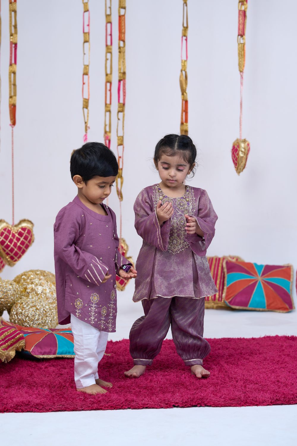 PURPLE COTTON HANDWORK KURTA SET