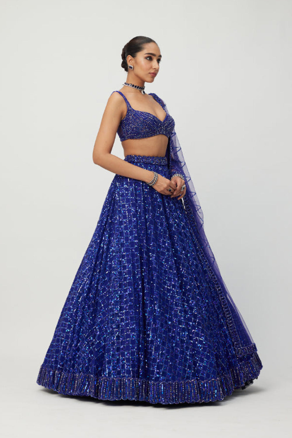 Cocktail Blue Sequins Embroidered Lehenga Set