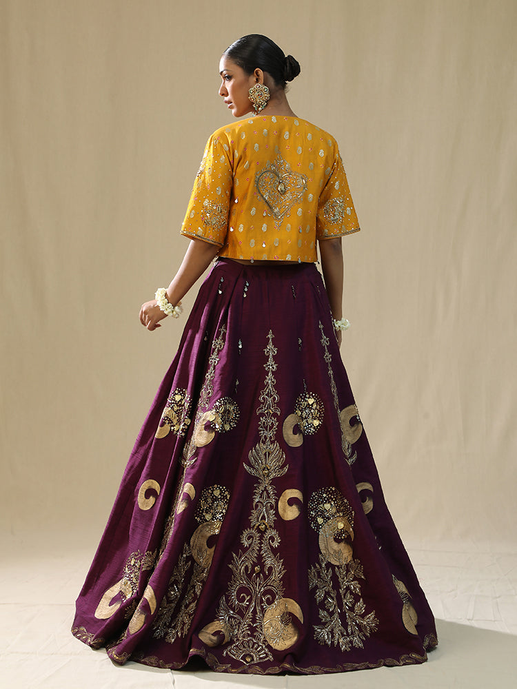 purple brushstroke lehnga set
