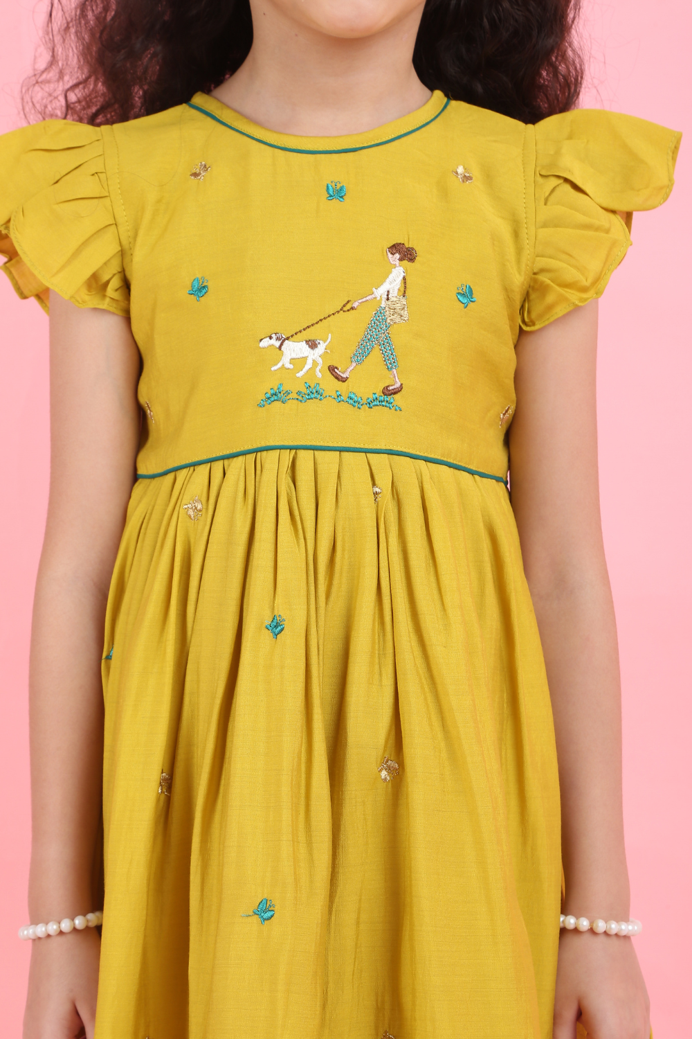 MUSTARD YELLOW GIRL MOTIF DRESS