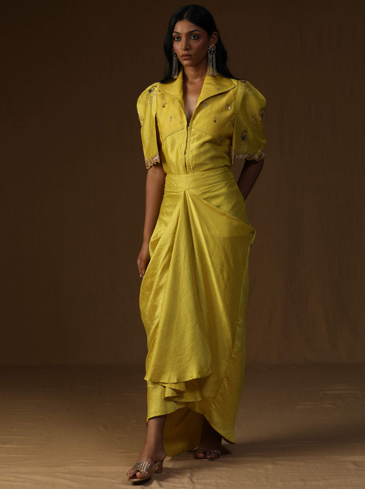 Rangadevi Lime Draped Skirt Set