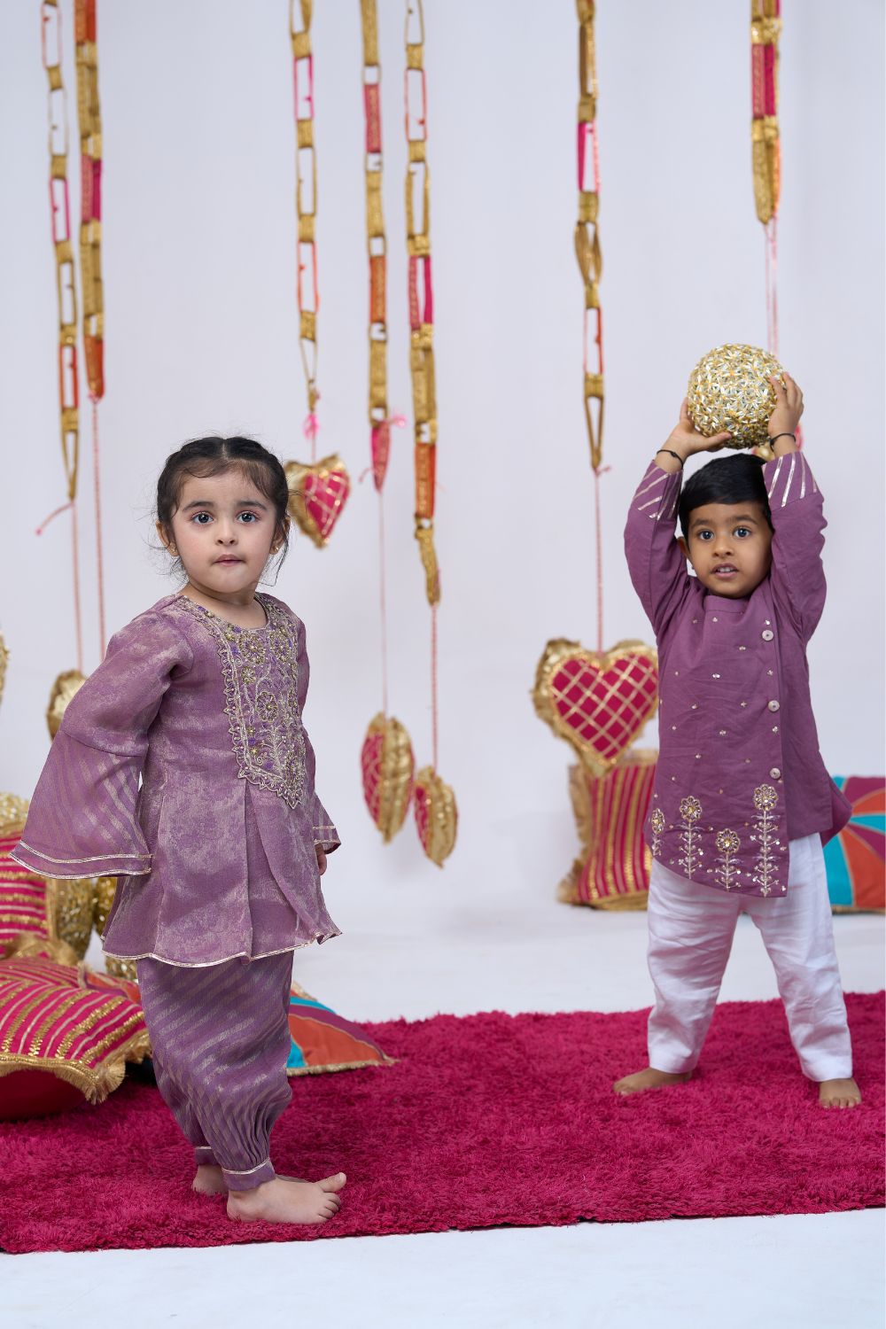 PURPLE COTTON HANDWORK KURTA SET