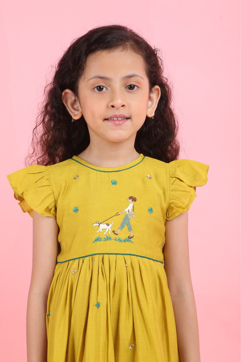 MUSTARD YELLOW GIRL MOTIF DRESS