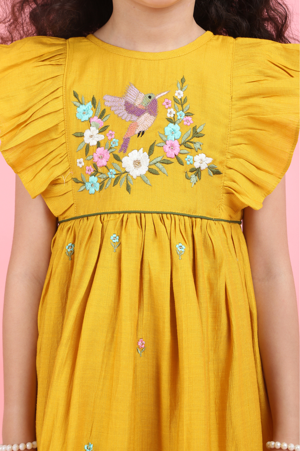 YELLOW DRESS WITH FLOWER EMBROIDERY