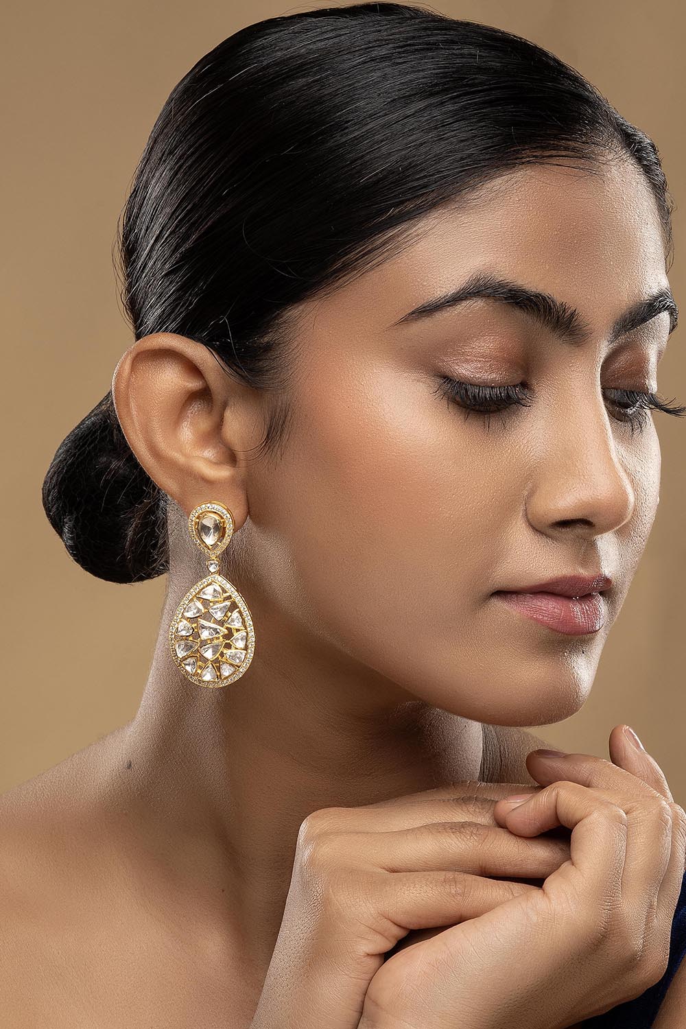 925 Silver Moissanite Polki Spiti Earrings