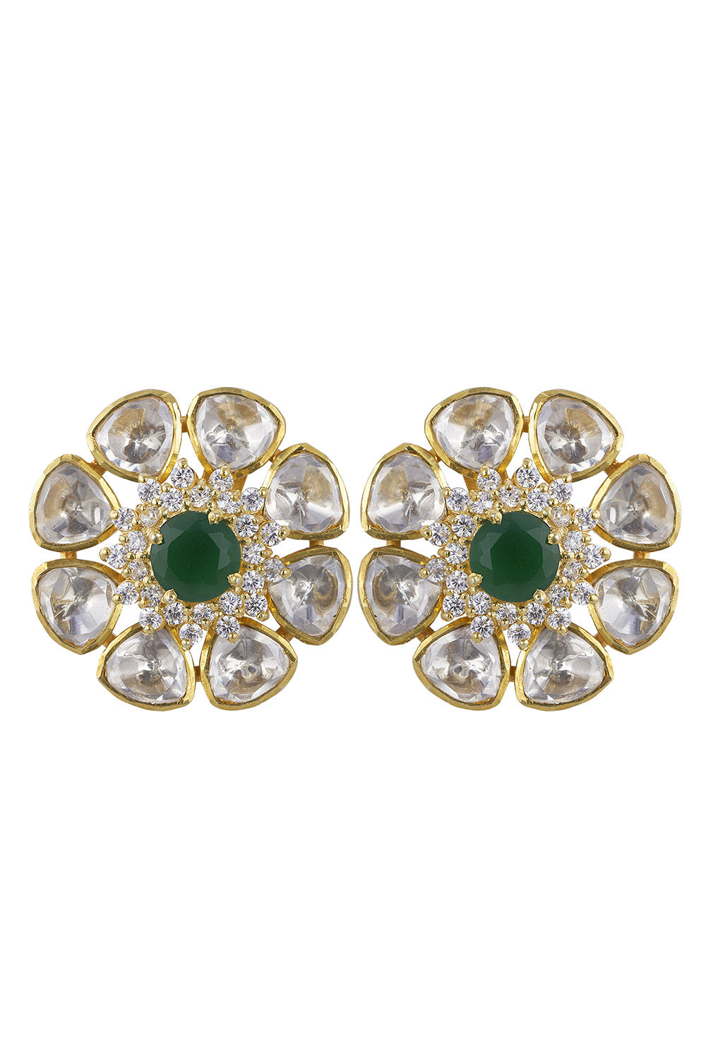 925 Silver Moissanite Polki Vijaya Earrings