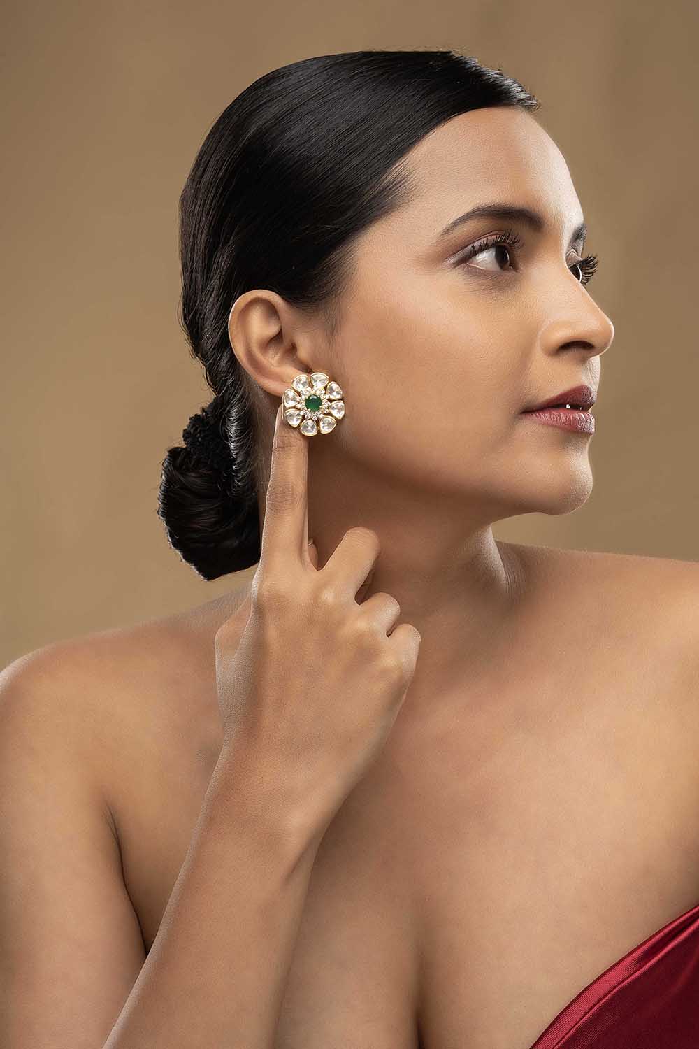 925 Silver Moissanite Polki Vijaya Earrings