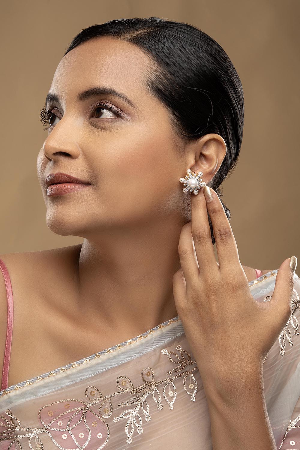 925 Silver Plumeria Pearl Earrings
