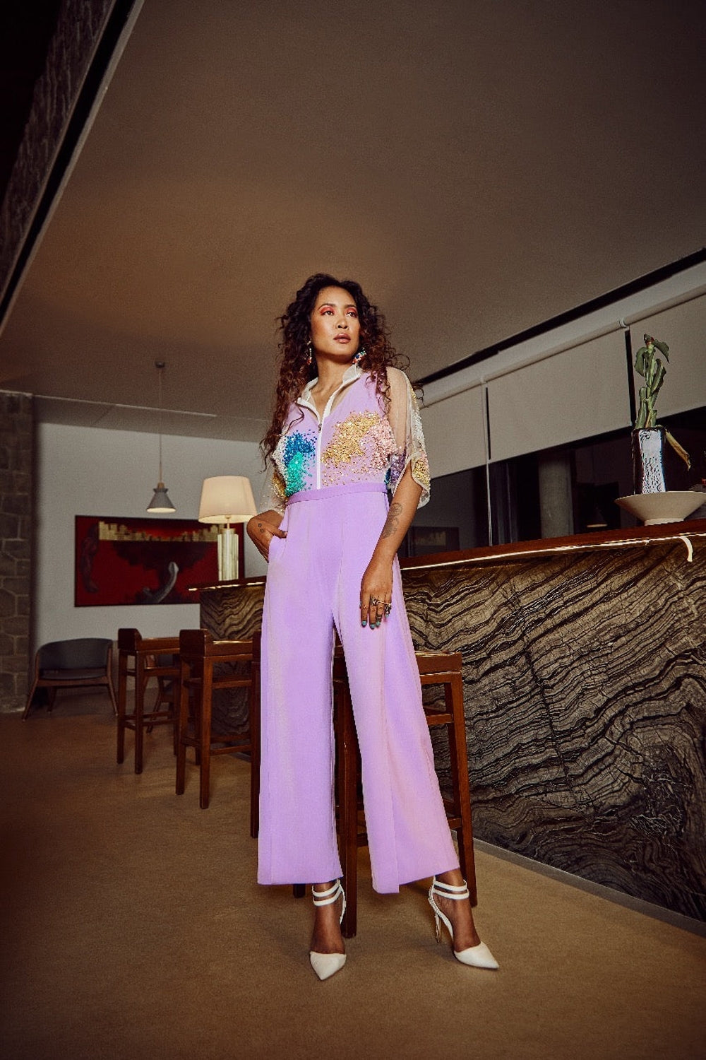 Lavender  Overlap Jumpsuit