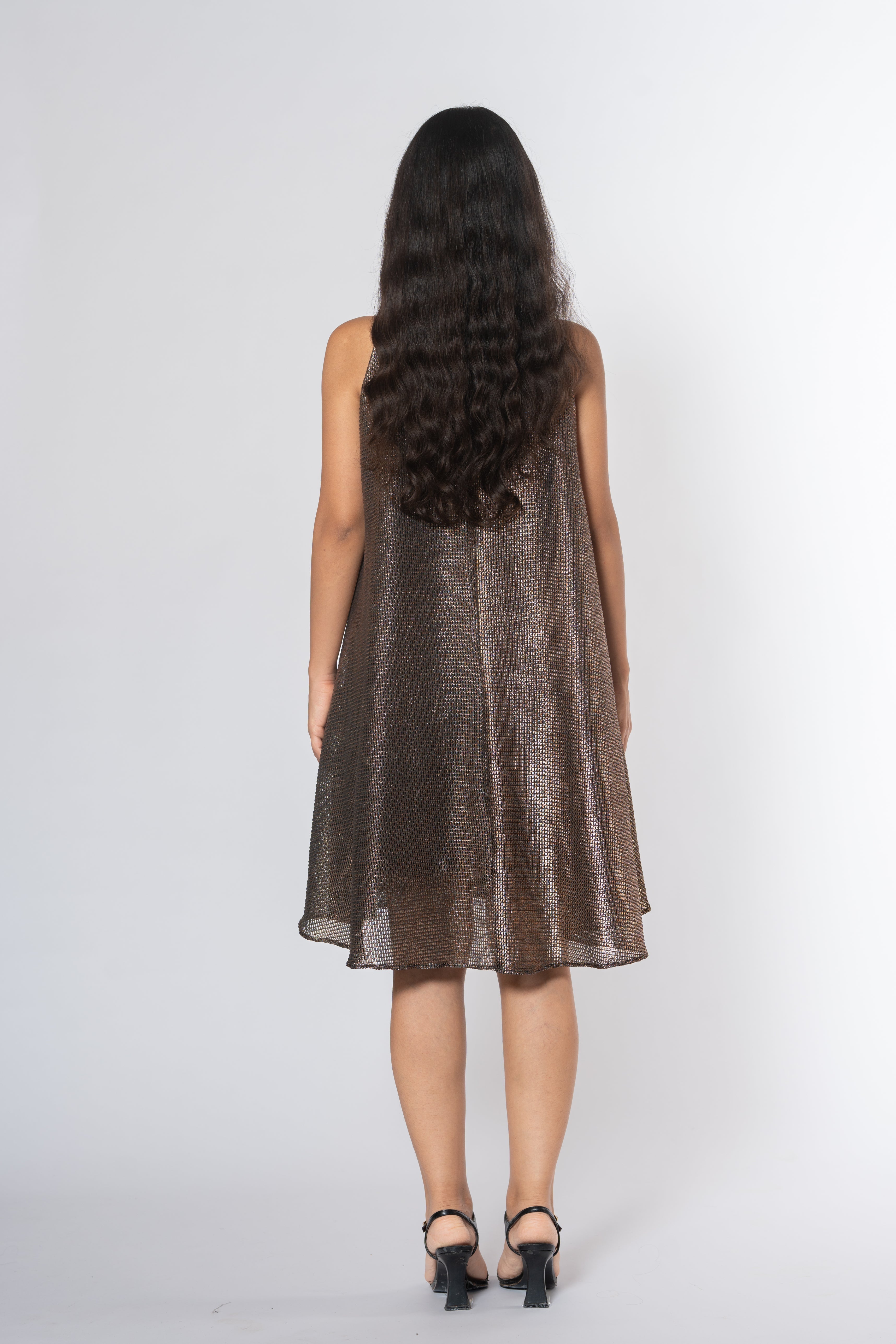 Metallic Cold Shoulder Dress