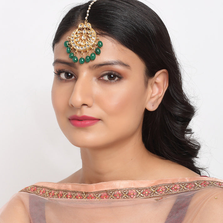Kundan & Green Pearl Maang Tikka
