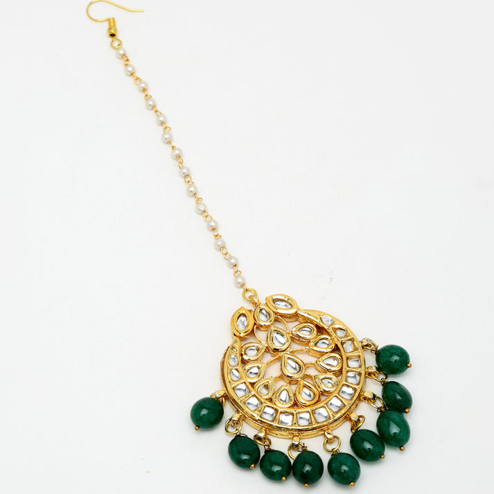 Kundan & Green Pearl Maang Tikka