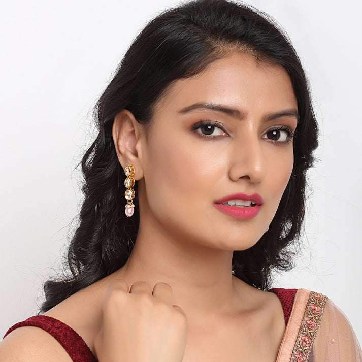 Kundan And Pink Pearl Earrings