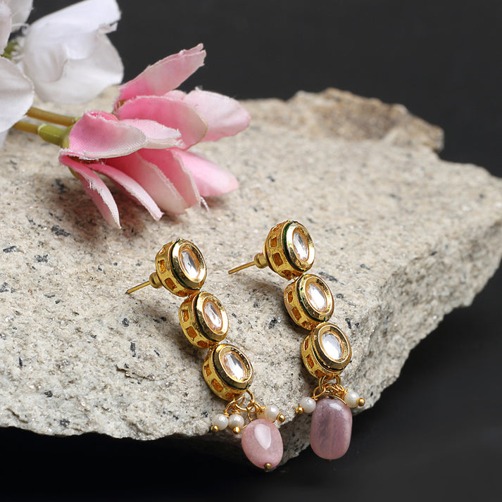 Kundan And Pink Pearl Earrings