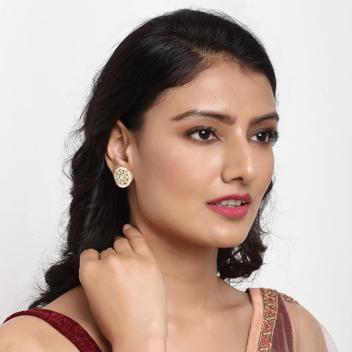 White Kundan Studs