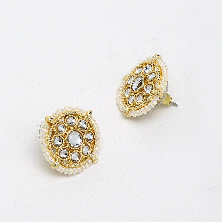 White Kundan Studs