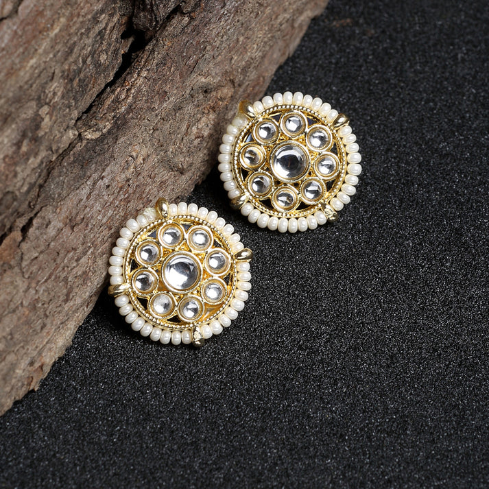 White Kundan Studs