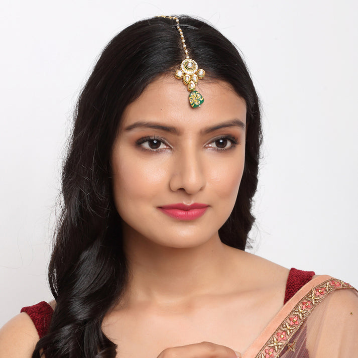 Kundan & Green Pearl Maang Tikka