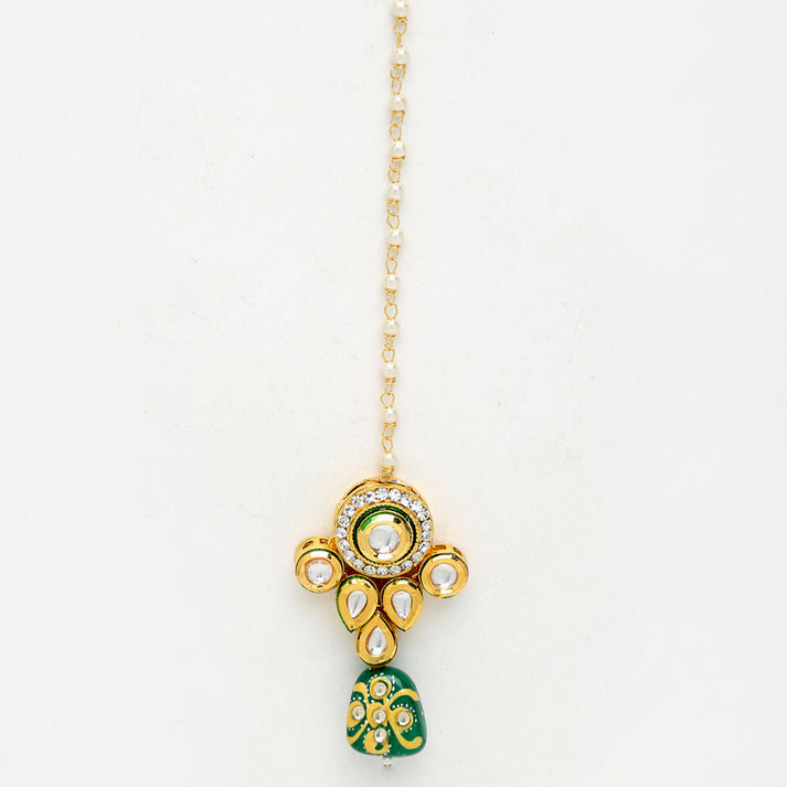 Kundan & Green Pearl Maang Tikka
