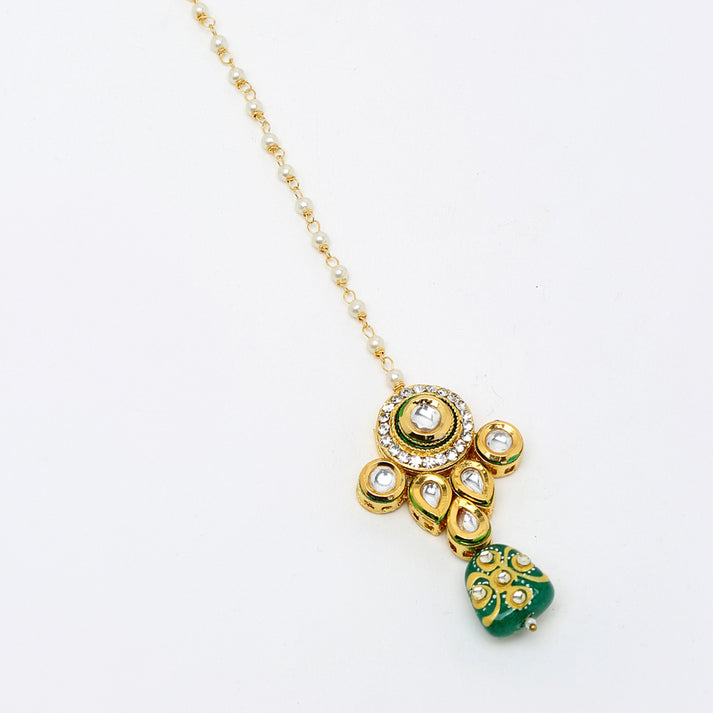 Kundan & Green Pearl Maang Tikka