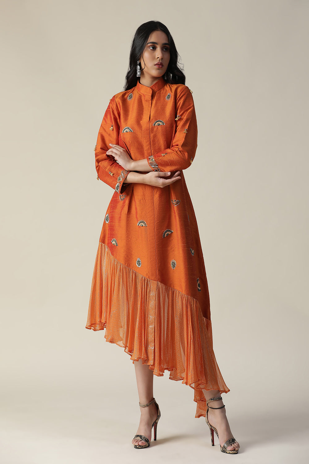 Burnt Orange Raw Silk Tunic - Auraya Fashion - Arpita Sulakshana - #tag1# - #tag2# - #tag3# - #tag3#