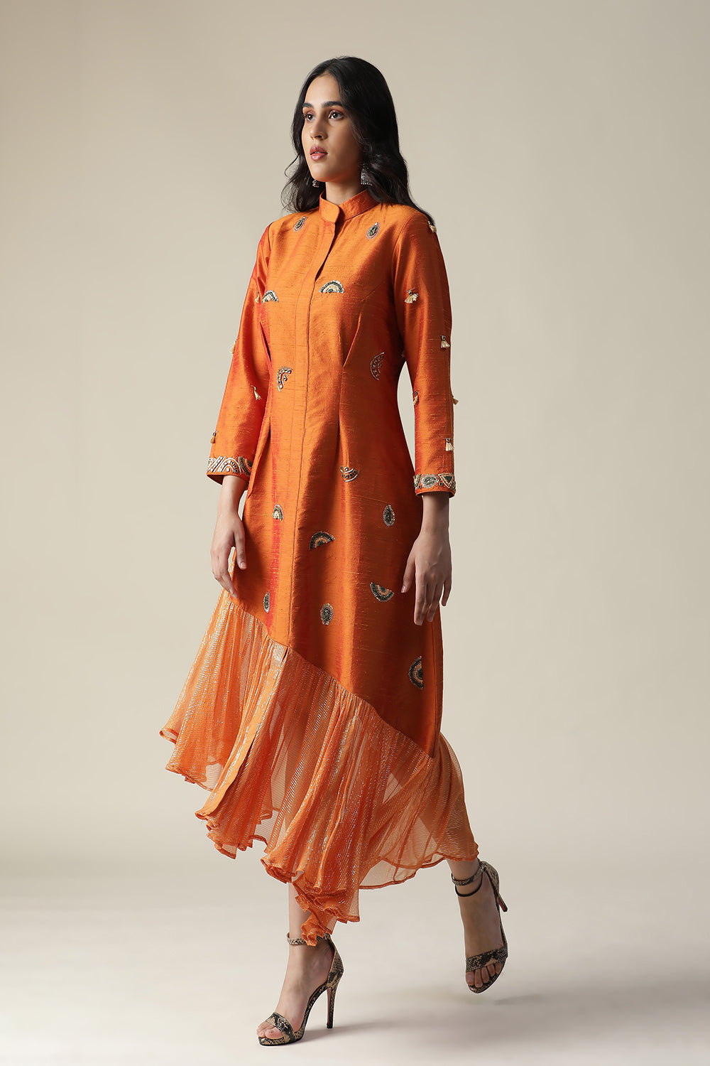 Burnt Orange Raw Silk Tunic - Auraya Fashion -  - #tag1# - #tag2# - #tag3# - #tag3#