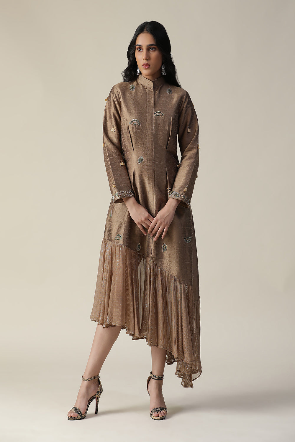 Cocoa Brown  Raw Silk Tunic - Auraya Fashion - Arpita Sulakshana - #tag1# - #tag2# - #tag3# - #tag3#