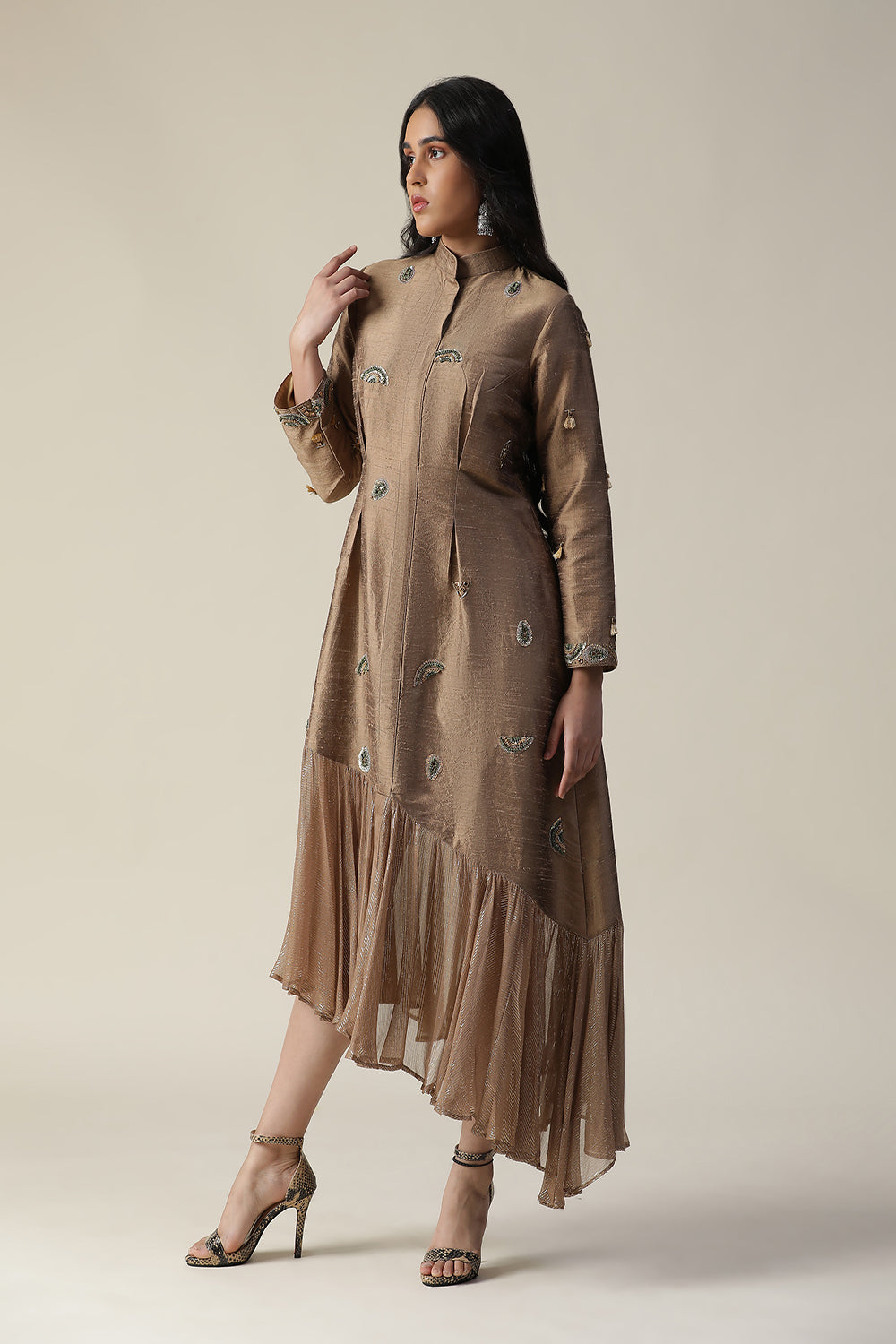 Cocoa Brown  Raw Silk Tunic - Auraya Fashion -  - #tag1# - #tag2# - #tag3# - #tag3#