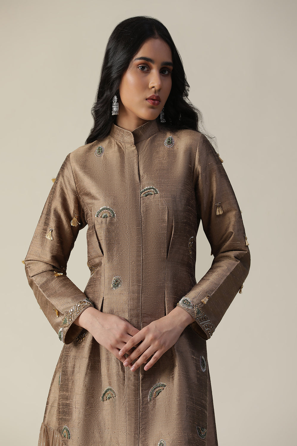 Cocoa Brown  Raw Silk Tunic - Auraya Fashion -  - #tag1# - #tag2# - #tag3# - #tag3#