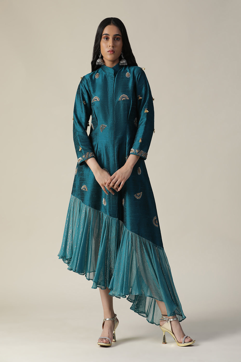 Dark Bermuda Blue Raw Silk Tunic - Auraya Fashion - Arpita Sulakshana - #tag1# - #tag2# - #tag3# - #tag3#