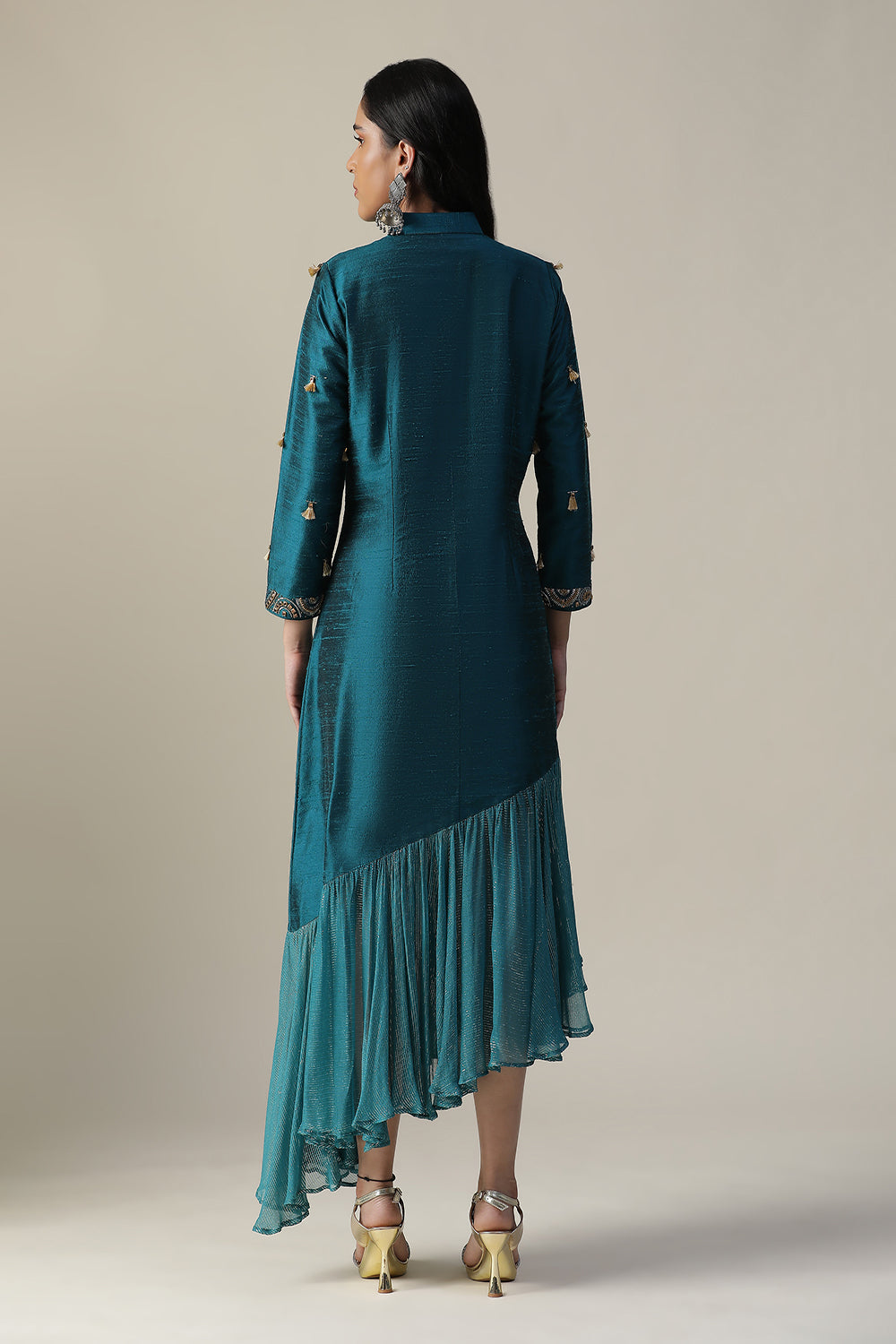 Dark Bermuda Blue Raw Silk Tunic - Auraya Fashion -  - #tag1# - #tag2# - #tag3# - #tag3#