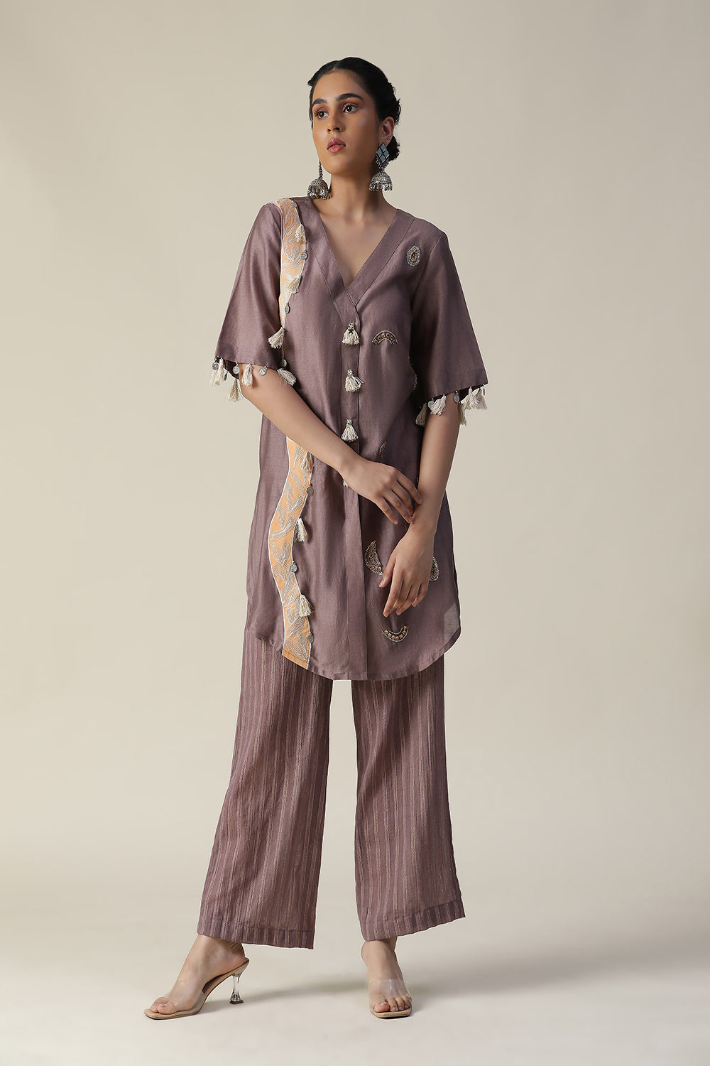 Deep Taupe Hand Painted Cord Set - Auraya Fashion - Arpita Sulakshana - #tag1# - #tag2# - #tag3# - #tag3#