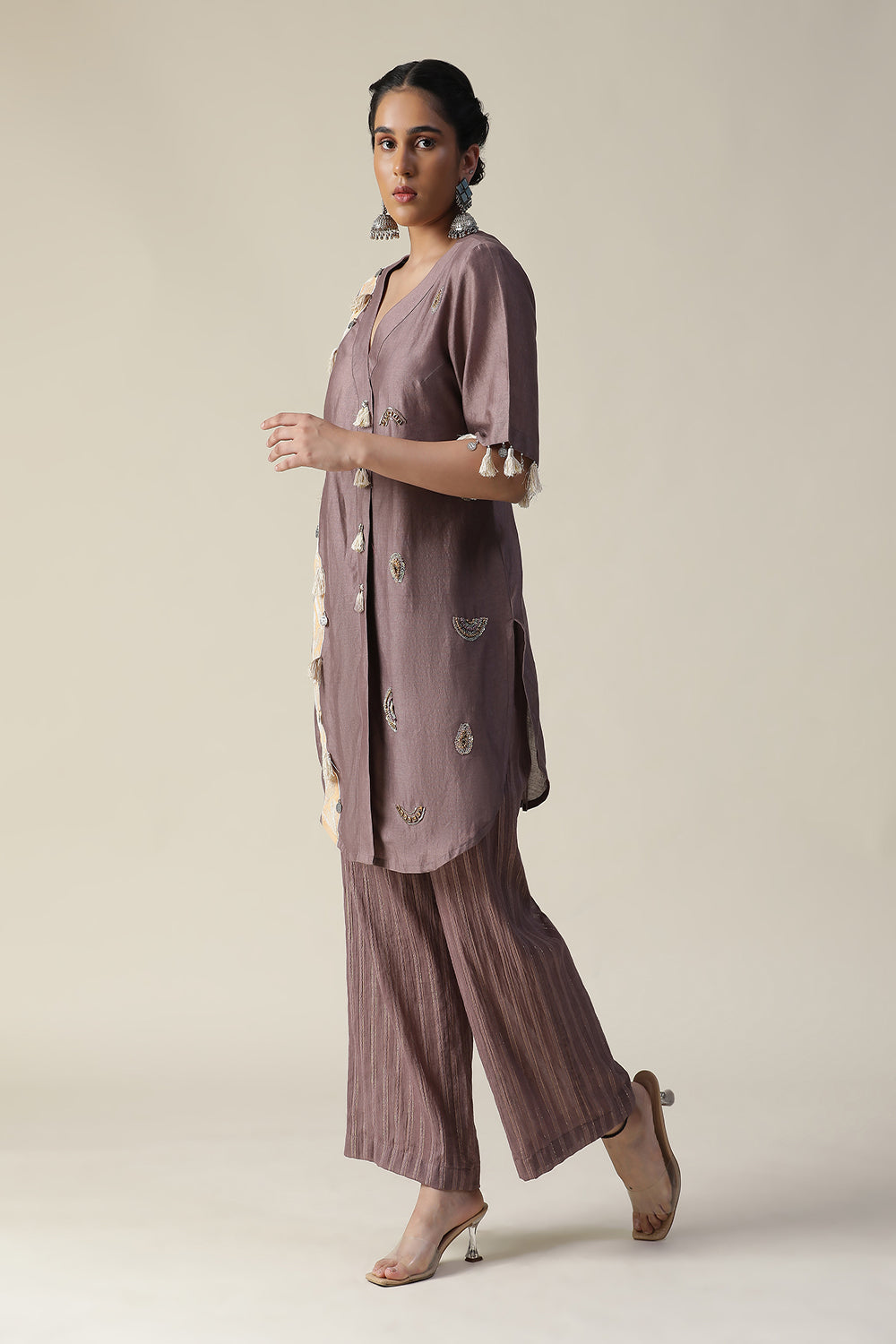 Deep Taupe Hand Painted Cord Set - Auraya Fashion -  - #tag1# - #tag2# - #tag3# - #tag3#