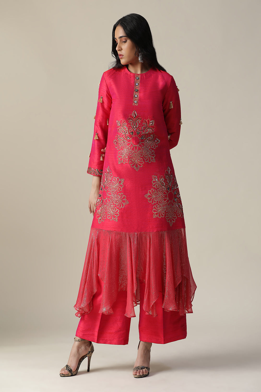 La Rosa Raw Silk Tunic Set - Auraya Fashion - Arpita Sulakshana - #tag1# - #tag2# - #tag3# - #tag3#