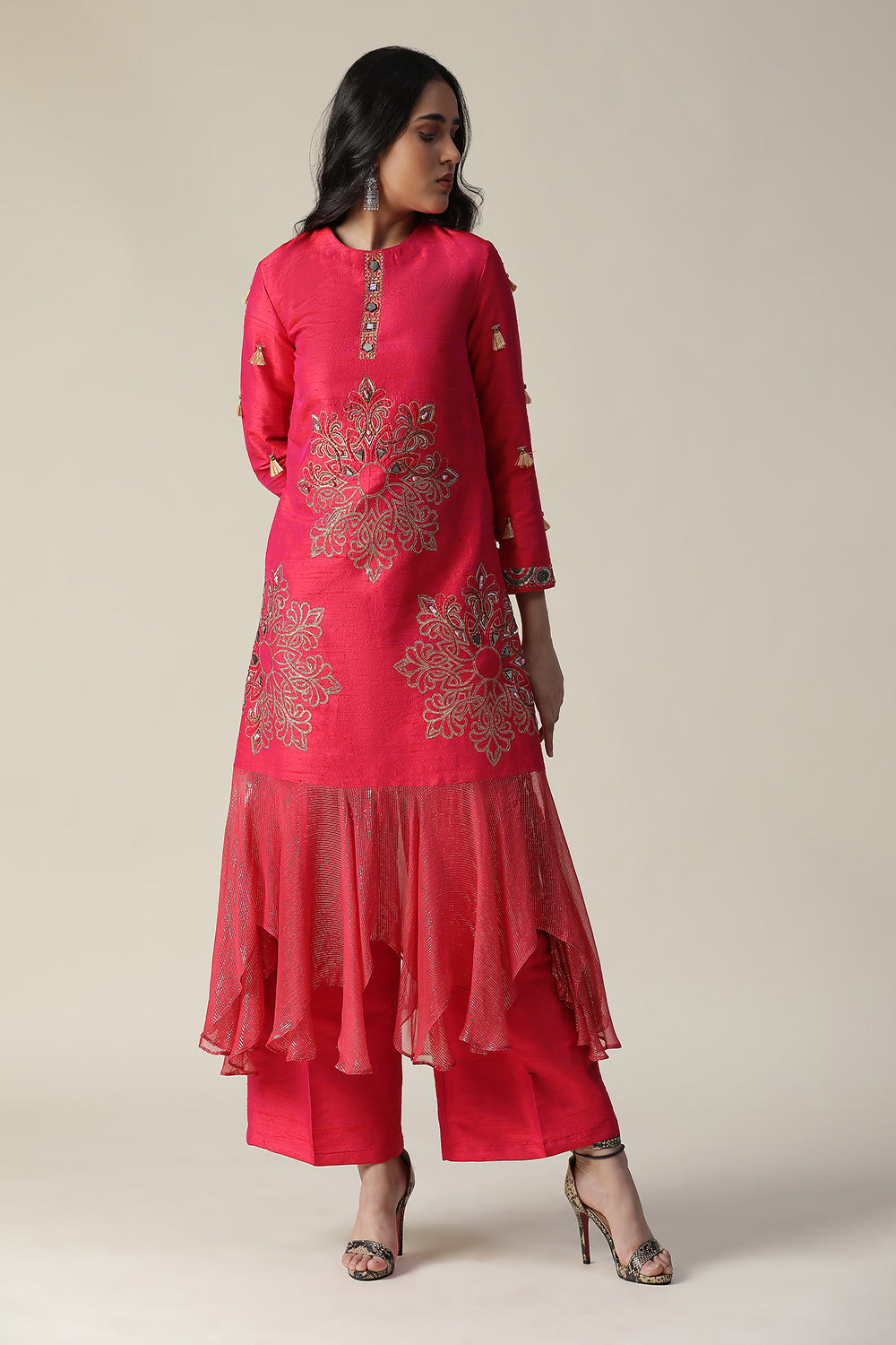 La Rosa Raw Silk Tunic Set - Auraya Fashion -  - #tag1# - #tag2# - #tag3# - #tag3#