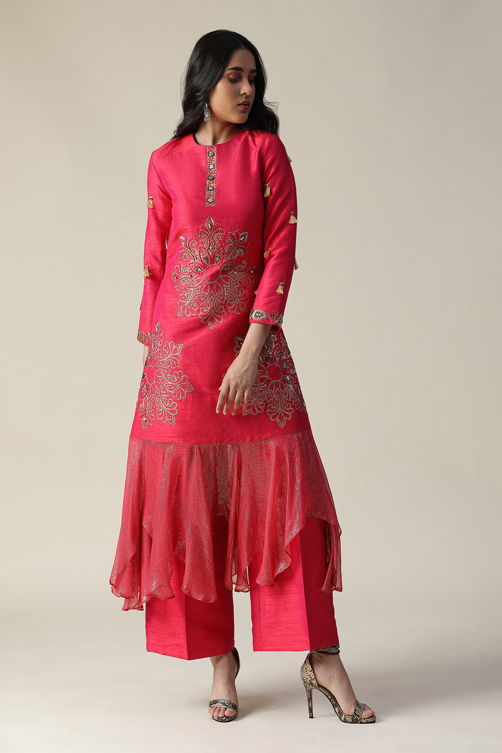 La Rosa Raw Silk Tunic Set - Auraya Fashion -  - #tag1# - #tag2# - #tag3# - #tag3#