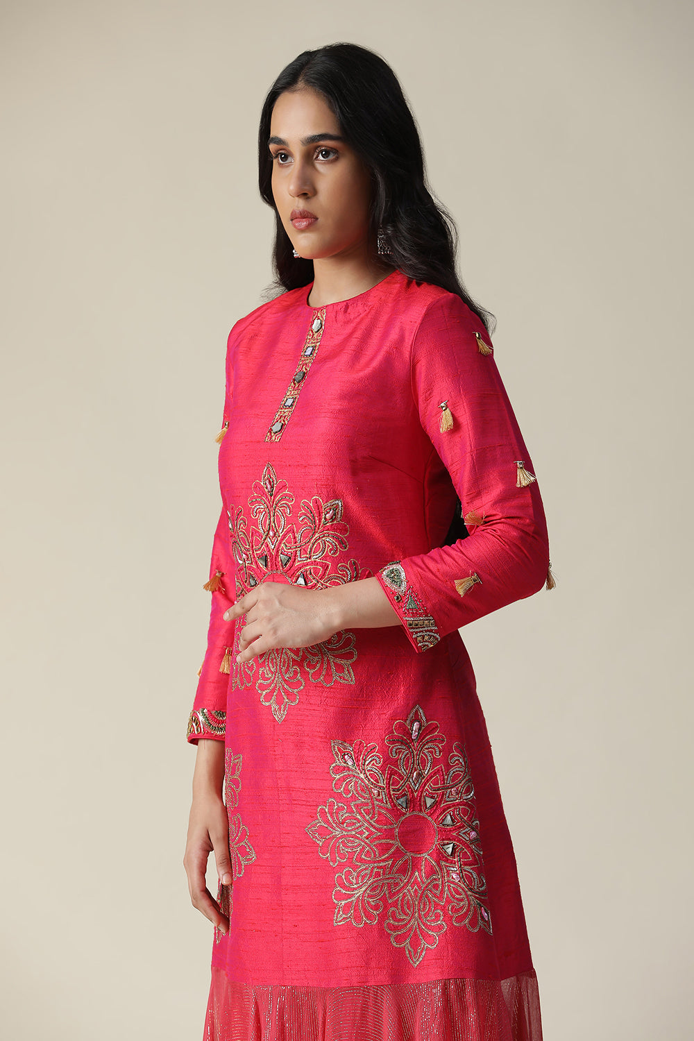 La Rosa Raw Silk Tunic Set - Auraya Fashion -  - #tag1# - #tag2# - #tag3# - #tag3#