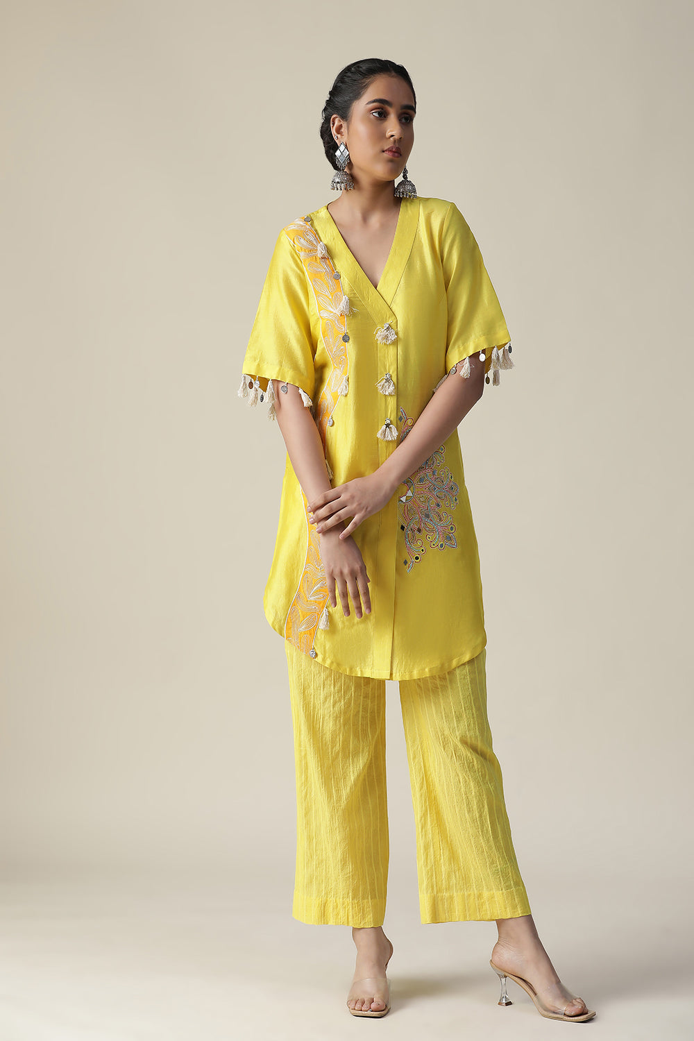 Jaune Mimosa Hand Painted Cord Set - Auraya Fashion - Arpita Sulakshana - #tag1# - #tag2# - #tag3# - #tag3#