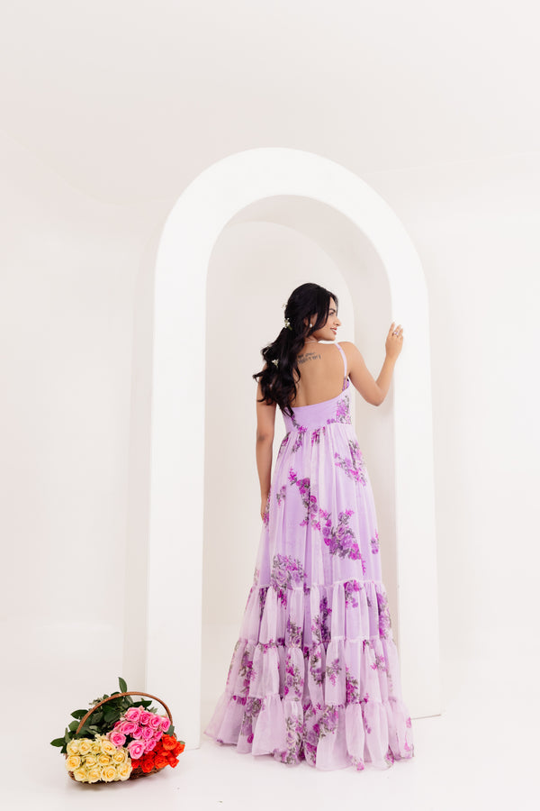  Saanvi Lavender Floral Printed Dress Back-1