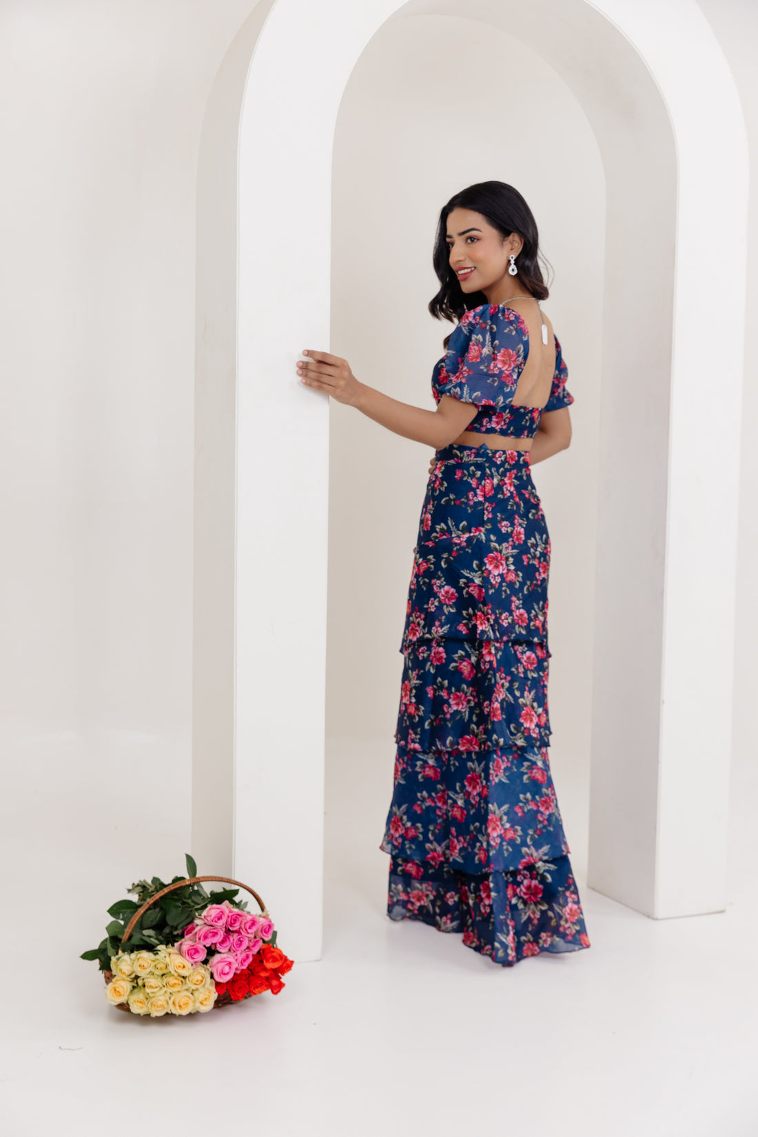 Liana Navy Blue Floral Printed Coord-Side-1