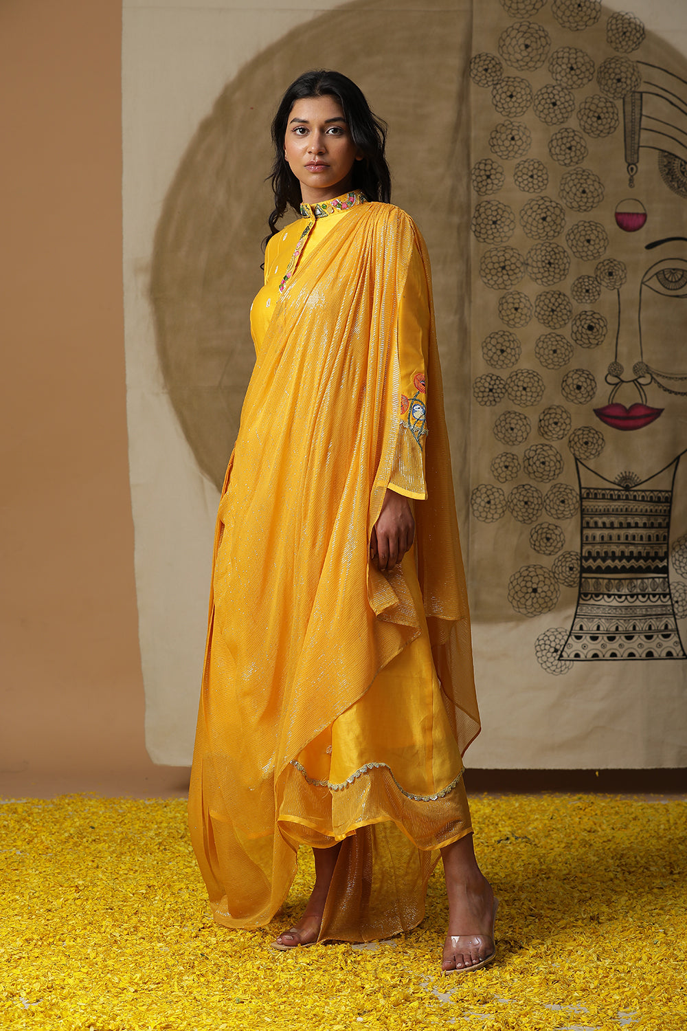 Yellow Cowl Drape Set