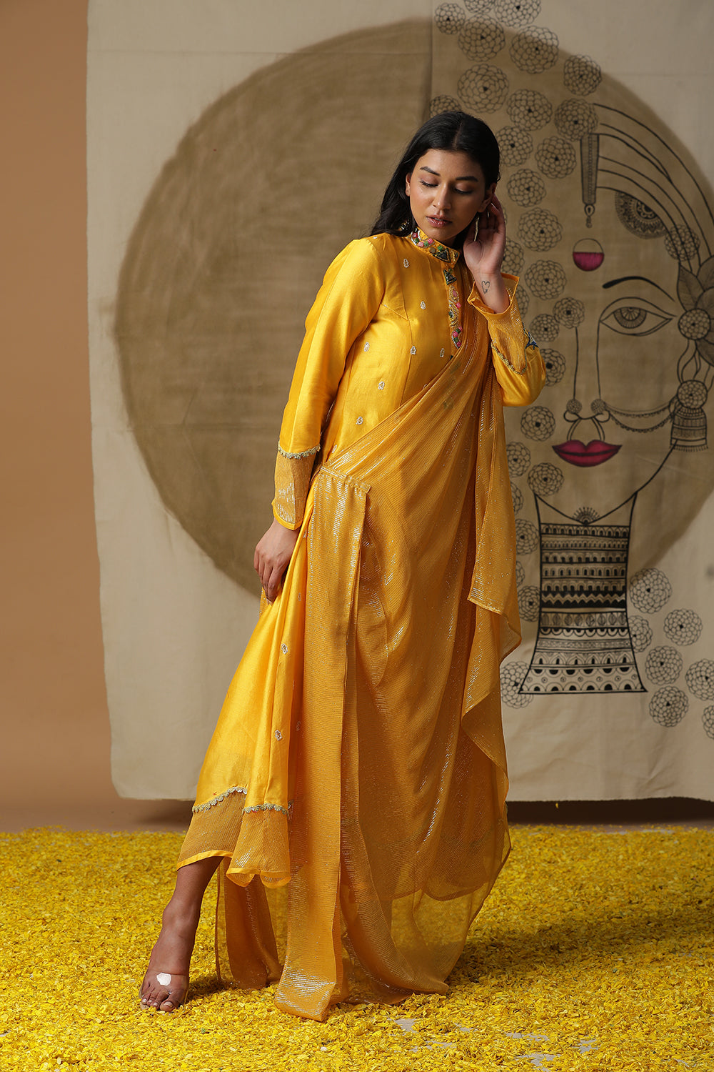 Yellow Cowl Drape Set