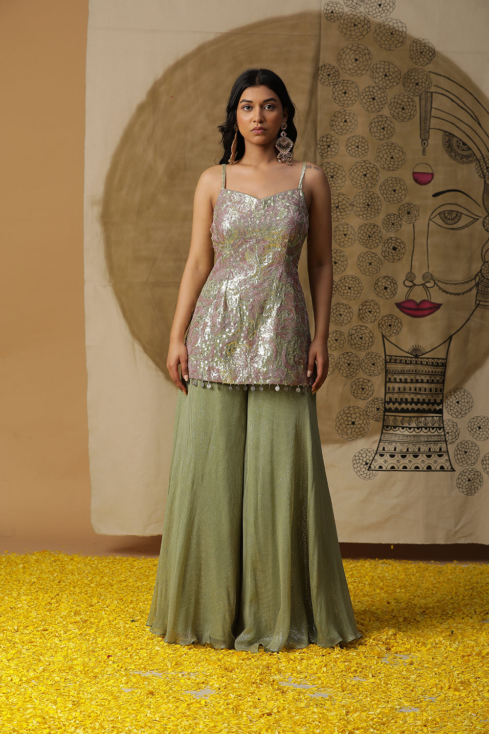 Pista Green Palazzo Set - Auraya Fashion - Arpita Sulakshana - #tag1# - #tag2# - #tag3# - #tag3#