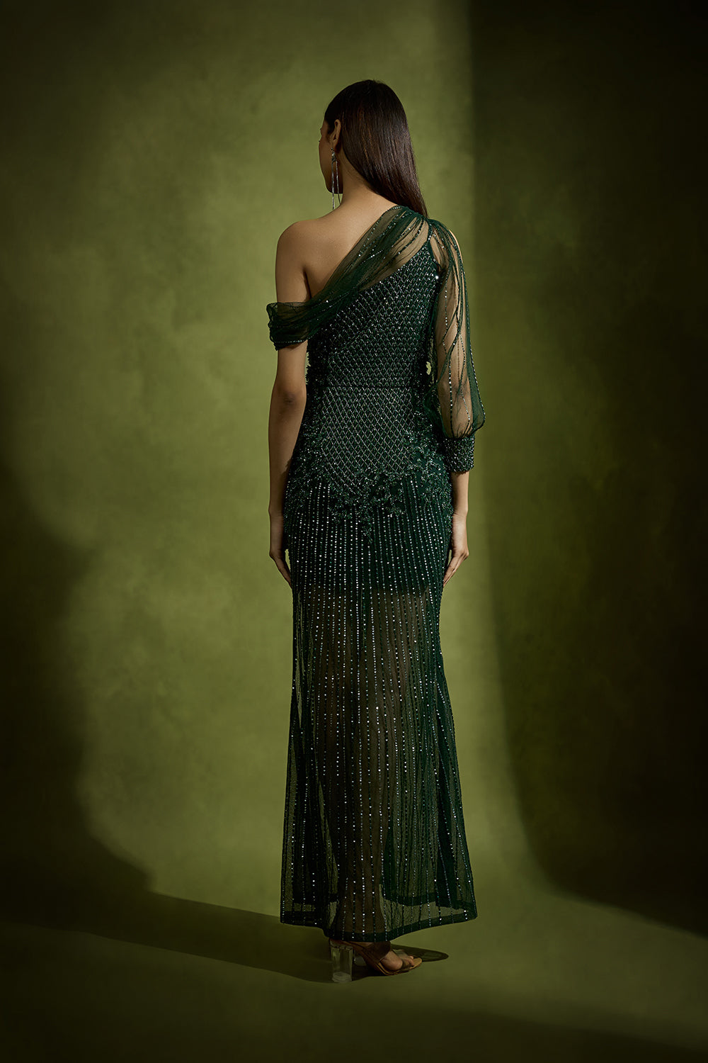 Emerald Tulle Gown with Crystals