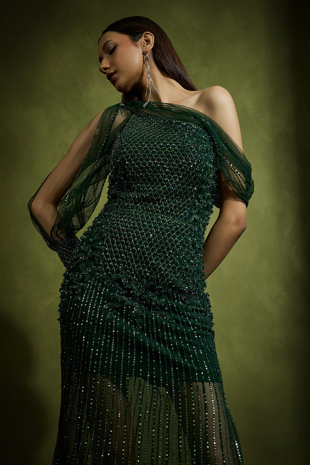 Emerald Tulle Gown with Crystals