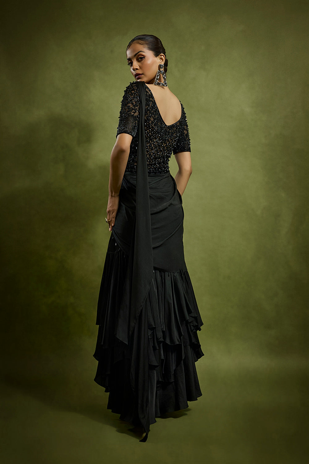 Gilded Crystal Bodysuit Drape Saree