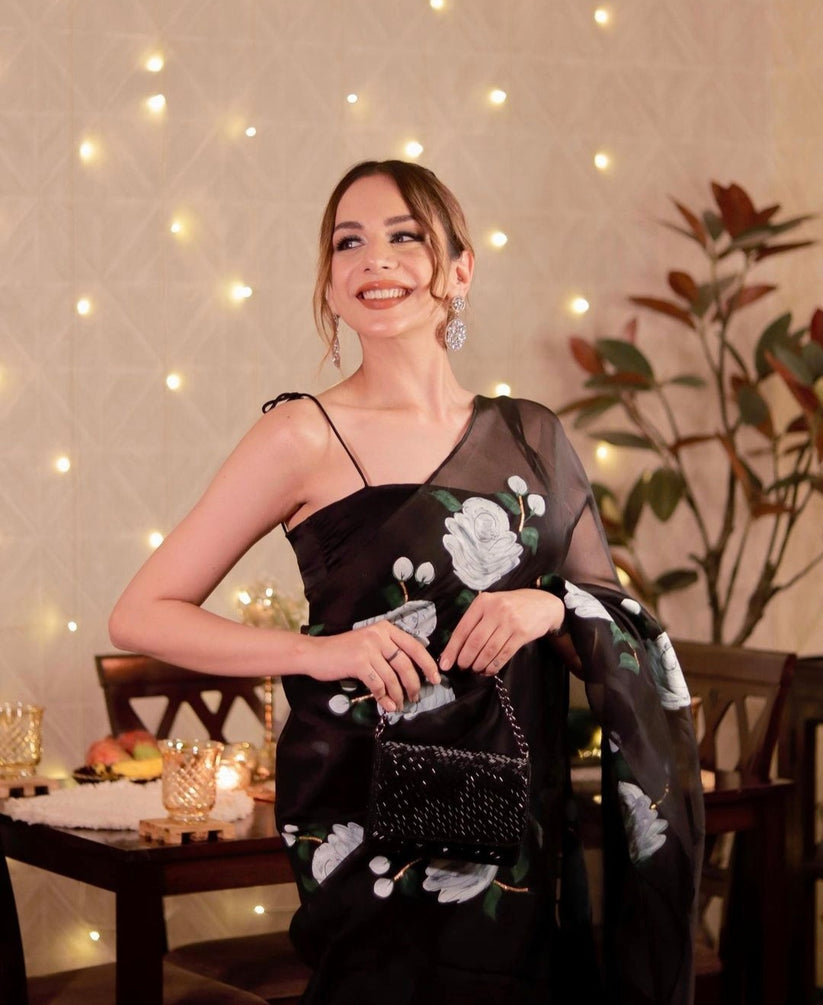 CY A Clutch Story Black Weave Flapover Clutch 