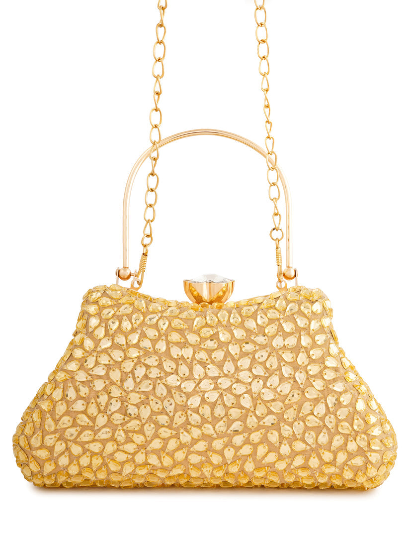 CY A Clutch Story Gold Topaz Clutch Front 4