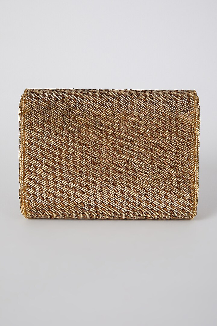 CY A Clutch Story Gold Weave Flapover Clutch Back 1