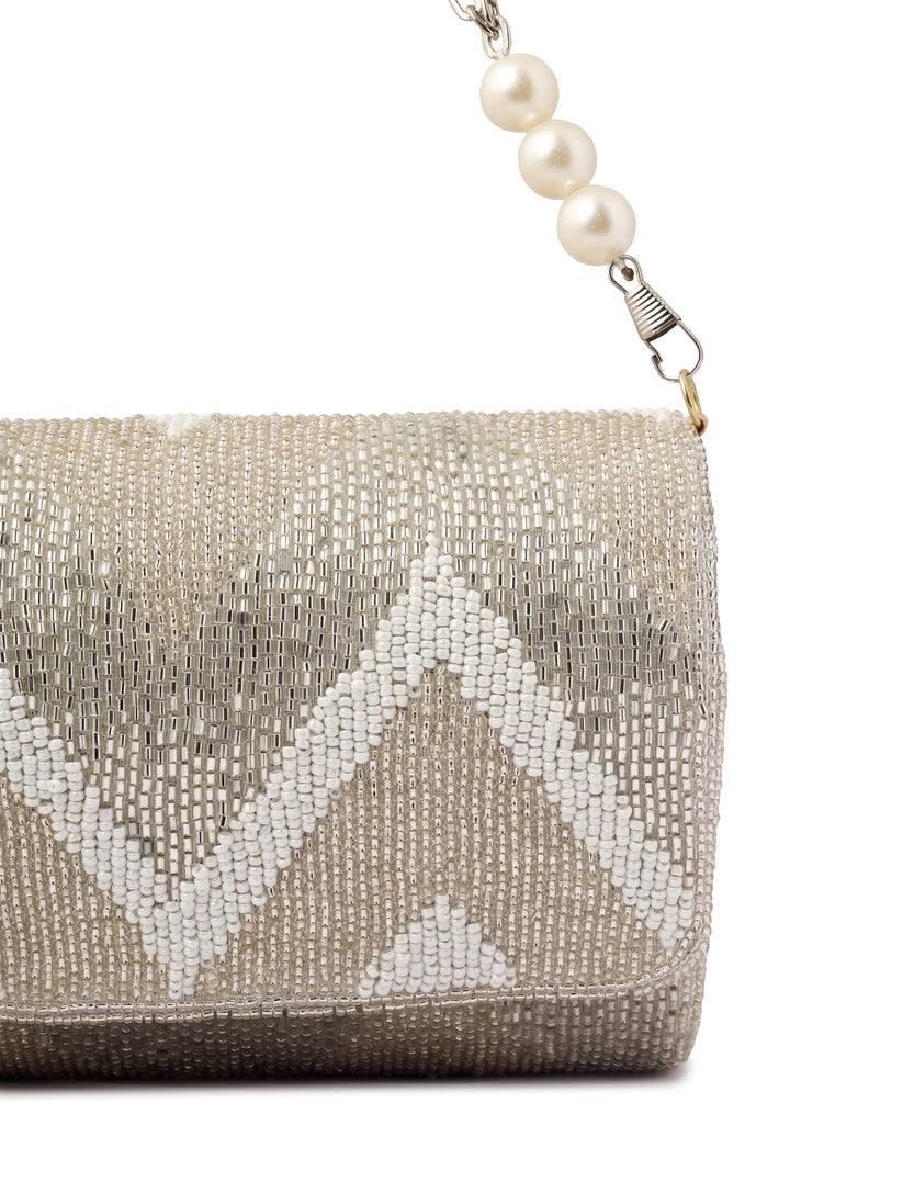 CY A Clutch Story Metallic Zigzag Flapover Closeup 1